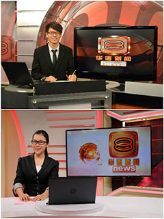 KDU Campus Newscasters - Teoh Wei Zhuan (top) and Chan Thing (bottom), both having a real taste of being a news anchor on TV.