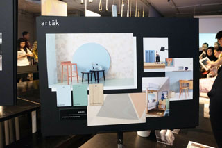 A mood board from the exhibition featuring artäk, a subsidiary brand of TAK.