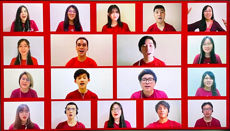The singers of TAR UC Choir with Ms Ang Yaw Feng (top right-hand corner).