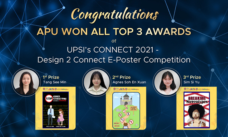APU’s Media and Communication & Digital Advertising students swept the board in UPSI’s CONNECT 2021 - Design 2 Connect E-Poster Competition.