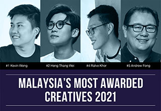 Kevin Wong, Heng Thang Wei, Ralve Khor and Andrew Fong are among Malaysia’s Most Awarded Creatives of 2021 as listed by Campaign Brief Asia Creative Rankings.