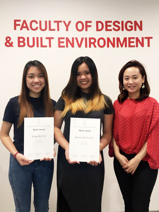 ASPaC 2017 Merit Students Winners from First City University College - from left Wong Shin Yee, Sharon Chai Xue Wen and Dr. Debbie Gan, Deputy Dean of Faculty of Design & Built Environment.