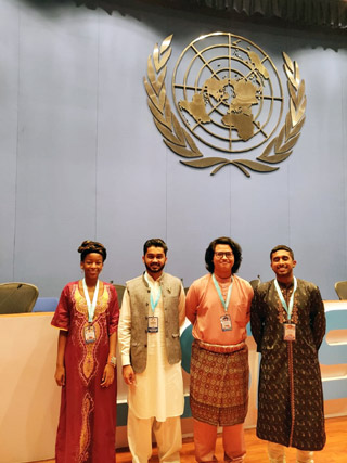 (L-R) Curtin Malaysia delegates Regina Mbeu, Saad Rasul Qureshi, Wan Ahmad Hakeemud–Deen and Sakti Satesh at the UN Conference Centre in Bangkok.