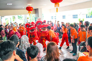 The antics of dancing lions were delightful to students and staff alike